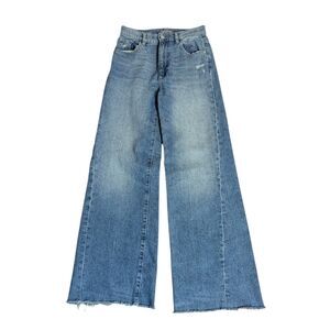 DL1961 Wide Leg Jeans The Hepburn Vintage Blue Wash Raw Hem W25 L30